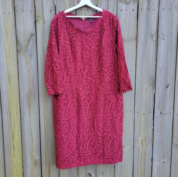 Talbots Paisley Lace Sheath Dress Cocktail Wine Red Burgundy 18W - Picture 3 of 7
